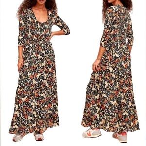 Anthropologie Maeve Women’s Sz S Floral Maxi Dress Fit & Flare Smocked Omya Boho